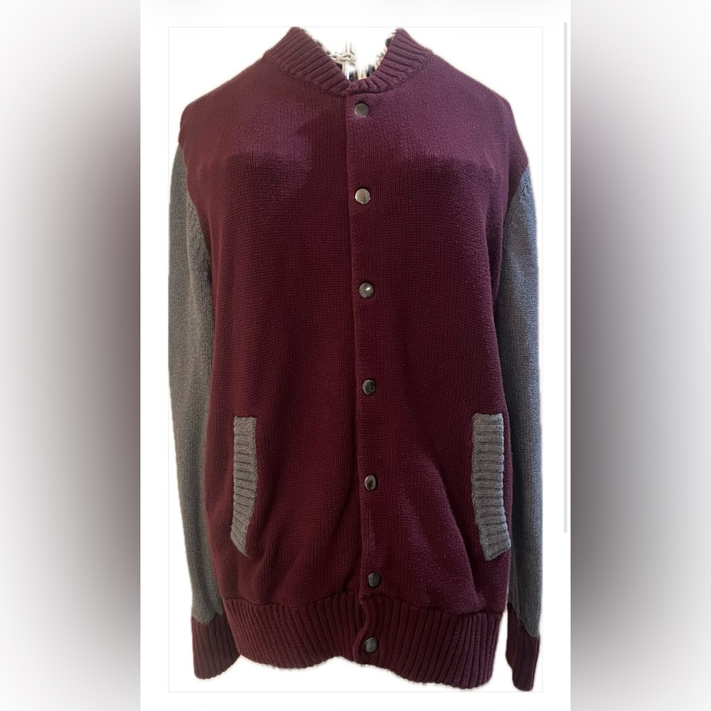 Mossimo Supply Co. Burgundy and Gray Knit Snap-Front Cardigan